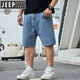 JEEP SPIRIT吉普大码男装肥佬牛仔五分裤宽松胖子中裤夏季休闲加肥加大短裤男 【弹力款】蓝灰MZ1389 42 230斤左右
