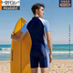 
Modal men's one-piece swimsuit sun protection quick-drying short-sleeved long-sleeved professional boy big children adult large size teenager swimsuit Navy short-sleeved one-piece XL 110-125Jin [Jin equals 0.5 kg]