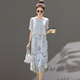 Vestido de marca de lujo de Ehangy Light para mujeres 2025 Summer Nuevo bordado de alta gama Temperamento de moda de empalme de manga corta Skirt Grey M