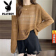 Playboy (PLAYBOY) official hollow sweater summer sweater 2025 new Korean version long-sleeved loose versatile top sunscreen cover white S suggested 7595Jin [Jin equals 0.5 kg]