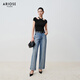 Ainos Essi [gleicher Stil in der Mall] 2025 Sommer Neues Produkt Vielseitiges hoher Taille gerade breite Beinjeans und Hosen für Frauen 40513207 Denim Lamb S