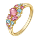 IL&CO Youke Hecaihuaxin 18K gold natural pink tourmaline ring multi-color gemstone birthday and Valentine's Day gift for women, tourmaline + topaz + diamond, total about 0.8 carats, size 13