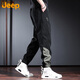 JEEP Overalls Men's Autumn and Winter Casual Sports Pants Men's Loose Leg-tie Trendy Men's Pants Black XL