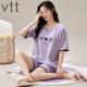 
VTT new pajamas with chest pads for summer women's short-sleeved shorts two-piece suit casual cartoons for home wear V short-sleeved suit: WP1047 M