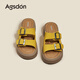 Agsdon Birken Slippers for Women's Summer New Thick Sole Heightening Slippers Retro Outdoor Fashion Sandals 452055 Yellow 37