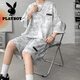 花花公子（PLAYBOY）夏季套装男小众设计感扎染七分袖t恤短裤潮流酷帅大码男装一整套 TZ757扎染黑 M (建议95-110斤)