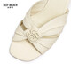 Deep Atem Tief Atem Frauenschuhe Schaffell weiche faltige dicke Absätze Jingshe bequeme High Heel Sandalen Ax14116 Weiß 39