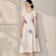ROEYSHOUSE new Chinese embroidered dress for women 2025 summer elegant large hem skirt 12156 beige S