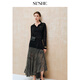 SUSHE Shadow Engraving Light Style Lapel Woven Hollow Top Elastic High Waist Knitted Skirt Set Yanyu Black-Top S