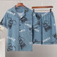 Mu Fengqing men's pajamas summer thin short sleeve shorts cartoon student teenager plus size summer home clothing set [HZ#3271] double short set M [70-100Jin[Jin equals 0.5 kg]]