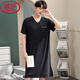 Langsha Men's Nightgown Summer New Style Modal Pyjamas Plus taille à manches courtes en V lâche peut être portée à l'extérieur avec des vêtements de grande taille SMH [844 noir] 2xl