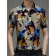 
Seven Wolf (SW1960) summer print short-sleeved floral shirt men's handsome Chinese style dragon pattern ice silk inch shirt half sleeve casual dad suit yellow 9898 model 2XL 185