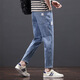 
Men's jeans 2025 spring and summer thin stretch slim straight pants Korean casual versatile casual nine-point pants 1048 black and gray trousers 28