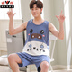 Yalu men's sleeveless pajamas summer loose vest cartoon trend among teenagers large-size cotton 1283 vest male denim orchid dolphin teeth M teenager version [60-70Jin [Jin equals 0.5 kg]]