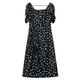 Vestido francés de Champui la para mujeres en el cuello cuadrado de verano manga retro lunares pleated slit a-line falda fondo negro flor m