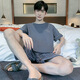 
Bangqi pajamas men summer short-sleeved shorts cotton teenagers junior high school student suit men's home clothes fat 4X HDE9928 L