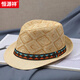 
Hengyuanxiang hat men's summer versatile breathable top hat fashionable British curly straw hat outdoor sun hat sun protection jazz shallow coffee plus size (59-61cm)