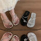 Belle Pedal Toe Fashion et style fée polyvalent à l'extérieur portant des sandales à semelle à semelle antidérapante en strass de couleur solide de tête ronde à tête rond
