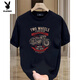 
Playboy (PLAYBOY) heavy fun short-sleeved T-shirt for men in summer pure cotton retro motorcycle printing front shoulder round neck half-sleeved T-shirt for men V683 black M