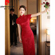 Pierre Cardin Red Cheongsam Toast Wear Bride 2025 Summer New College Entrance Examination Feeling Atmosphere New Chinese Style Engagement Dress Burgundy M