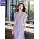 Romon chiffon dress women are generous and decent purple summer high-end exquisite French holiday kink fishing long date dress Purple dress XL [Suggested 111-120Jin [Jin equals 0.5 kg]]