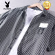 花花公子（PLAYBOY）条纹衬衫男士短袖夏季薄款日系复古纯棉免烫韩版休闲半袖贴标衬衣 9740黑色 L 【适合体重125-140斤】