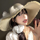 丽纱蓓儿草帽女2025年新款蕾丝蝴蝶结大帽檐法式沙滩帽海边防晒草编遮阳帽 米白色