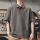 Camisa de solapa japonesa de UKUHPK Camisa de algodón de manga corta de manga corta y versátil Tendencia de cuello suelto G691 Black + Gray M [sugerido 90-110Jin [Jin iguala 0.5 kg]]]