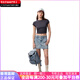 Calvin Klein 复古潮流金属字母大容量  双肩包 中号 女款 浅蓝 礼盒装(基础装+原盒)