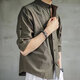 [Chinese Style Trend] Spring and Summer Men's Lines Shirt Loose Cotton and Line Casual Jacket Three-quarter Sleeve White L
