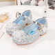 Meiyi Tong 2025 Spring and Autumn New Thick Heel Princess Shoes Cartoon Princess Elsa Mary Jane Shoes Girls Crystal Sequins Blue 28 Inner Length 17.5cm