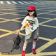 Apocalypse Century Girl Summer Street gebratenes Set 2025 Neues Mädchen Loose Cartoon Kurzarm T-Shirt Denim Medium Hosen Zweiteiler Set Trendy 8 weiße Weste [Single] 150 Größe für Höhe von etwa 1,45 Metern geeignet