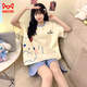 猫人睡衣女自带胸垫一体短袖短裤两件套2025夏季新款甜美风家居服套装 693黑笑脸 2XL 【建议125-150斤】
