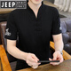 Jeep Spirit Ice Silk T-Shirt Herren kurzärmelig 2025 Neue Männer chinesischen Stil V-Ausschnitt mit halbärmeligem Sommer Thin Chinese Style T-Shirt E9871 Schwarz (eisiger glatt) 5xl