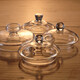 11 Deckel hoher Borosilikat-Wärme-resistenter Hochtemperatur-Glasdeckelblüte Teekanne Wasserbecher Deckel Haushalts-Set-Zubehör High Transparent HM1047-Holzperlen 60 Seitengriff Deckel