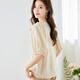 Olj Light Luxury Brand T-Shirt für Frauen im Jahr 2025 Sommer Neue Fünf-Punkte-Hülle schwarze Ohrringe modische runde Hals-Age-reduzierende Chiffon-Top-Bildfarbe S 85-100jin [Jin entspricht 0,5 kg]