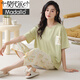 Modal Summer Damen A-Klasse Pure Cotton Pyjamas kurzärmelige Kumpelhosen runden Hals losen einfacher Stil Kleidung Frauenanzug H9905 L