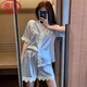 Langsha Seidenpyjamas für Frauen im Sommer Dünne Spitze sexy High-End-Kurzärärmel-Internet-Promi-Stil Seiden zweiteiler Set 6182 Butterfly L.