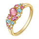 IL&CO Youke Hecaihuaxin 18K gold natural pink tourmaline ring multi-color gemstone birthday and Valentine's Day gift for women, tourmaline + topaz + diamond, total about 0.8 carats, size 13