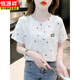 Hengyuan Xiangchun. Camiseta estampada de algodón para mujeres ropa de verano de manga corta para mujeres en 2025 Nuevo diseño de estampado suelto Top de camiseta versátil para mujeres 1396 White + 3121 Green Flower s Adecuado para 80-99Jin [Jin iguala 0.5 kg]