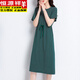 Hengyuanxiang pure cotton dress for women in summer long style over-knee stripes waist-hugging and slimming large size casual T-shirt long skirt full cotton loose green 6627 models with pocket S 90-100Jin [Jin equals 0.5 kg]