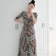 
Poresno wrap skirt one-piece dress Celebrity same long skirt makes you look slim and sexy, V-neck waist-closing slit print 3291 M All size