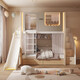 Xuncong [ENF-Grad Volles Massivholz] Kinderbett-Creme-Stil oberes und unteres Bett Hoch- und untere Bett erhöhte Leitplanke Mutterbett mit Aufbewahrung ENF-Grad Full Massivholz Doppelschicht Kinderbett + Leiterschrank + Rutsch + Buchhandel 1350 mm*1900 mm Innendurchmesser