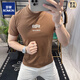 罗蒙（ROMON）欧洲站2025新款刺绣纯棉短袖T恤男士夏季感字母印花修身上衣 黑色 DF9905 M 【建议90-110斤】