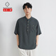 Kuraishi Kazuki old money style Henry collar short-sleeved shirt men's summer 2025 new Japanese light luxury loose casual shirt trendy brand blue gray XL 140-160Jin Jin equals 0.5 kg