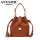 Anysmic Luxury High-End-Marke-Tasche Frauenbeutel-Sensing-Kopfschicht Cowide Eimer Bag 2025 Neues echtes Leder Quasten Crossbody Khaki 21*11*22