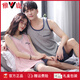 
Yalu summer pajamas couple outfit one men and women's refreshing vest set pure cotton pajamas women's new style 2025 summer LB:9906 men's apricot blue pants behind ducks pure cotton cover M [breathable pure cotton, skin-friendly and not stuffy]