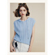 Famanxuan (Famanxuan) Blue Sweater de chaleco sin mangas con capucha para mujeres 2025 Summer Nueva pieza de perlas en plurillo Hollow Top Top Night Star Palabra todo tamaños