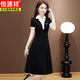 Hengyuanxiang casual small ice silk dress 2025 summer new short-sleeved age-reducing waist-hugging mid-length skirt Black 3XL 135-145Jin [Jin equals 0.5 kg]