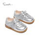 Snaffy Girls' Leather Shoes Crystal Princess Shoes Autumn New Children's Soft Sole Baby Shoes Dolphin Silver 26 Foot Length 15.7cm